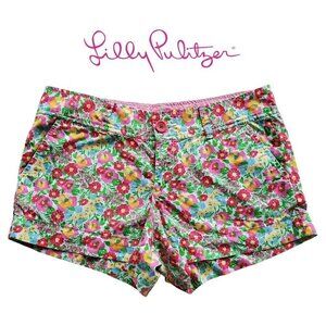 Lilly Pulitzer Preppy Walsh Garden By The Sea Pink Floral  Shorts 100% Cotton